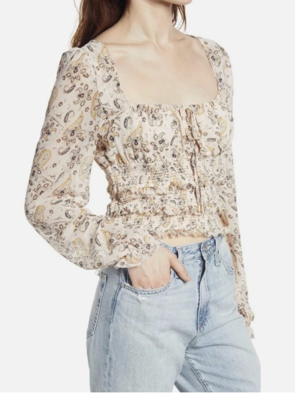 Free People Boho Chic Lolita Paisley Print Top Size M